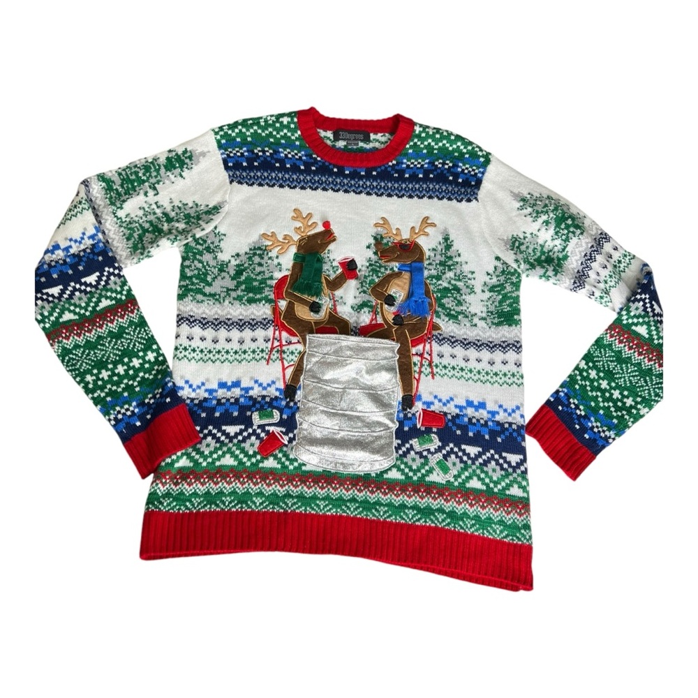 33 Degrees Ugly Christmas Party Sweater Drinking Reindeer Cup Holder Large